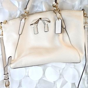 Coach Small Kelsey Satchel / Bow Chalk White Crossbody Handbag